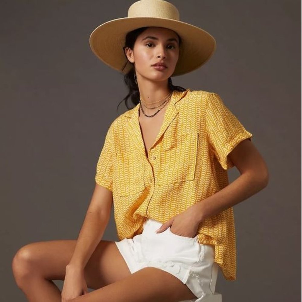 ANTHROPOLOGIE MAEVE CLASSIC SURF SHIRT YELLOW XS
